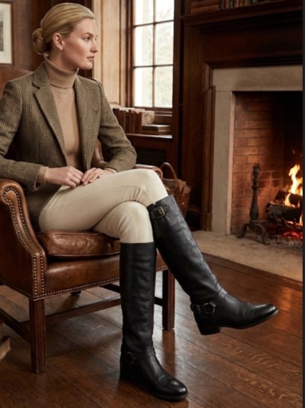Ralph Lauren Meranda Black Tall Leather Riding Boots Size 6B